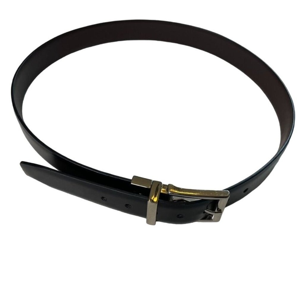 Mens Chaps Dress Black Belt Size Large 30 32 Silver Colored Metal Buckle u